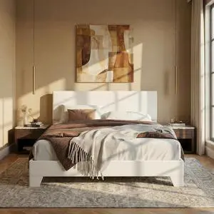 PU Leather Upholstered Queen Size Bed Frame with Headboard,White | Adjustable Low-Profile Platform Bed, Minimalist Design, Stable Mattress Foundation, Strong Back-Support, No Box Spring Needed PU Leather Upholstered Queen Size Bed Frame with Headboard,White | Adjustable Low-Profile Platform Bed, Minimalist Design, Stable Mattress Foundation, Strong Back-Support, No Box Spring Needed