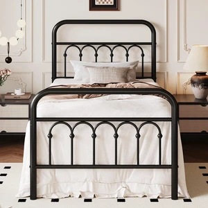 Twin Size Metal Platform Bed Frame with Vintage Headboard and Footboard, Iron Arch with Ball Paint Finish, Under Storage Space, No Box Spring Needed, Easy to Assemble, Black Twin Size Metal Platform Bed Frame with Vintage Headboard and Footboard, Iron Arch with Ball Paint Finish, Under Storage Space, No Box Spring Needed, Easy to Assemble, Black