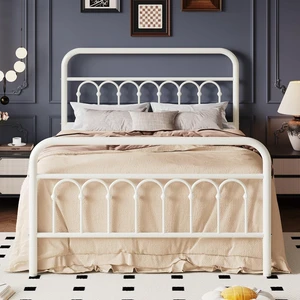 Full Size Metal Platform Bed Frame with Vintage Headboard and Footboard, Iron Arch with Ball Paint Finish, Under Storage Space, No Box Spring Needed, Easy to Assemble, Cream White Full Size Metal Platform Bed Frame with Vintage Headboard and Footboard, Iron Arch with Ball Paint Finish, Under Storage Space, No Box Spring Needed, Easy to Assemble, Cream White