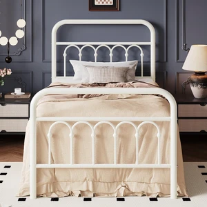 Twin Size Metal Platform Bed Frame with Vintage Headboard and Footboard, Iron Arch with Ball Paint Finish, Under Storage Space, No Box Spring Needed, Easy to Assemble, Cream White Twin Size Metal Platform Bed Frame with Vintage Headboard and Footboard, Iron Arch with Ball Paint Finish, Under Storage Space, No Box Spring Needed, Easy to Assemble, Cream White