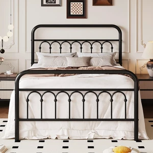 Full Size Metal Platform Bed Frame with Vintage Headboard and Footboard, Iron Arch with Ball Paint Finish, Under Storage Space, No Box Spring Needed, Easy to Assemble, Black Full Size Metal Platform Bed Frame with Vintage Headboard and Footboard, Iron Arch with Ball Paint Finish, Under Storage Space, No Box Spring Needed, Easy to Assemble, Black
