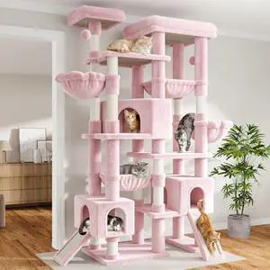 87 in Multi-Level Tall Cat Tree Tower for Large Cats/Extra Wide Feline Activity Center/Sisal Scratching Posts/Wide Base/Cozy Plush Perches/Baskets/Hammocks/Toy Balls/Pink 87 in Multi-Level Tall Cat Tree Tower for Large Cats/Extra Wide Feline Activity Center/Sisal Scratching Posts/Wide Base/Cozy Plush Perches/Baskets/Hammocks/Toy Balls/Pink