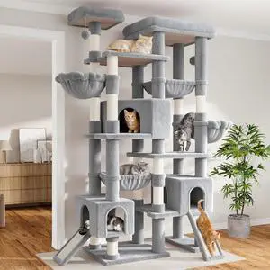 87 in Multi-Level Tall Cat Tree Tower for Large Cats/Extra Wide Feline Activity Center/Sisal Scratching Posts/Wide Base/Cozy Plush Perches/Baskets/Hammocks/Toy Balls/Grey 87 in Multi-Level Tall Cat Tree Tower for Large Cats/Extra Wide Feline Activity Center/Sisal Scratching Posts/Wide Base/Cozy Plush Perches/Baskets/Hammocks/Toy Balls/Grey