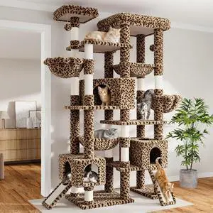 87 in Multi-Level Tall Cat Tree Tower for Large Cats/Extra Wide Feline Activity Center/Sisal Scratching Posts/Wide Base/Cozy Plush Perches/Baskets/Hammocks/Toy Balls/Leopard Print 87 in Multi-Level Tall Cat Tree Tower for Large Cats/Extra Wide Feline Activity Center/Sisal Scratching Posts/Wide Base/Cozy Plush Perches/Baskets/Hammocks/Toy Balls/Leopard Print