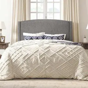 Queen Bed Frame with Soft Teddy Fabric, Boucle Upholstered Platform Bed, Curved Headboard Design, Wooden Slats Support, Noise-Free, No Box Spring Needed, Easy Assembly, Grey Queen Bed Frame with Soft Teddy Fabric, Boucle Upholstered Platform Bed, Curved Headboard Design, Wooden Slats Support, Noise-Free, No Box Spring Needed, Easy Assembly, Grey
