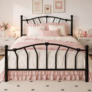 14 Inch Queen Size Metal Platform Bed Frame with Heart Shaped Iron-Art Headboard/Footboard, Under Bed Storage, Noise Free Mattress Foundation, No Box Spring Needed, Easy Assembly, Black 14 Inch Queen Size Metal Platform Bed Frame with Heart Shaped Iron-Art Headboard/Footboard, Under Bed Storage, Noise Free Mattress Foundation, No Box Spring Needed, Easy Assembly, Black