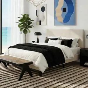 Boucle Upholstered Queen Size Bed Frame, Cream | Platform Bed with Adjustable Headboard, Wooden Slats Support, No Box Spring Needed, Noise-Free, Easy Assembly Boucle Upholstered Queen Size Bed Frame, Cream | Platform Bed with Adjustable Headboard, Wooden Slats Support, No Box Spring Needed, Noise-Free, Easy Assembly