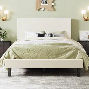Boucle Upholstered Queen Size Bed Frame, Cream | Platform Bed with Adjustable Headboard, Wooden Slats Support, No Box Spring Needed, Noise-Free, Easy Assembly Boucle Upholstered Queen Size Bed Frame, Cream | Platform Bed with Adjustable Headboard, Wooden Slats Support, No Box Spring Needed, Noise-Free, Easy Assembly