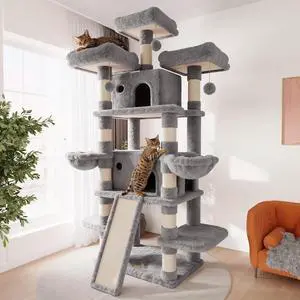81 Inches Extra Large Cat Tree for Indoor Adult Cats/XXL Big Cat Tower with Condo/Cozy Perches/Sisal Scratching Posts and Hammocks/Activity Center/F80/Heavy Duty/Grey 81 Inches Extra Large Cat Tree for Indoor Adult Cats/XXL Big Cat Tower with Condo/Cozy Perches/Sisal Scratching Posts and Hammocks/Activity Center/F80/Heavy Duty/Grey