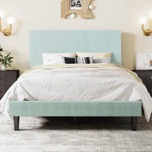 Boucle Upholstered Full Size Bed Frame, Ice Blue | Platform Bed with Adjustable Headboard, Wooden Slats Support, No Box Spring Needed, Noise-Free, Easy Assembly Boucle Upholstered Full Size Bed Frame, Ice Blue | Platform Bed with Adjustable Headboard, Wooden Slats Support, No Box Spring Needed, Noise-Free, Easy Assembly