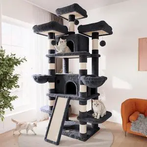 81 Inches Extra Large Cat Tree for Indoor Adult Cats/XXL Big Cat Tower with Condo/Cozy Perches/Sisal Scratching Posts and Hammocks/Activity Center/F80/Heavy Duty/Dark Grey 81 Inches Extra Large Cat Tree for Indoor Adult Cats/XXL Big Cat Tower with Condo/Cozy Perches/Sisal Scratching Posts and Hammocks/Activity Center/F80/Heavy Duty/Dark Grey