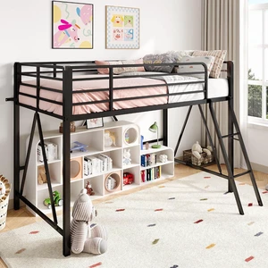 Twin Size Metal Low Loft Bed, CPC Safety Certified, Black | Soft Bumper Edges, 14'' Guardrail & Angled Ladder, Space-Saving for Dormitory and Bedroom, for Kids, Teens & Junior Twin Size Metal Low Loft Bed, CPC Safety Certified, Black | Soft Bumper Edges, 14'' Guardrail & Angled Ladder, Space-Saving for Dormitory and Bedroom, for Kids, Teens & Junior