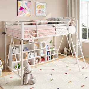 Twin Size Metal Low Loft Bed, CPC Safety Certified, White | Soft Bumper Edges, 14'' Guardrail & Angled Ladder, Space-Saving for Dormitory and Bedroom, for Kids, Teens & Junior Twin Size Metal Low Loft Bed, CPC Safety Certified, White | Soft Bumper Edges, 14'' Guardrail & Angled Ladder, Space-Saving for Dormitory and Bedroom, for Kids, Teens & Junior