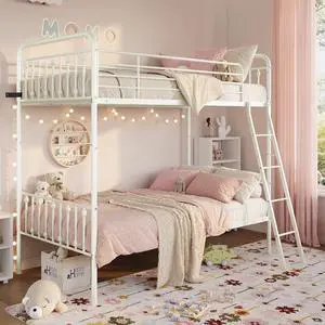 Convertible Twin Over Twin Bunk Bed, CPC Certified,White | Victorian Iron-Art Headboard and Footboard,Space-Saving Metal Bunk Bed with Guardrail & Ladder,No Box Spring Needed Convertible Twin Over Twin Bunk Bed, CPC Certified,White | Victorian Iron-Art Headboard and Footboard,Space-Saving Metal Bunk Bed with Guardrail & Ladder,No Box Spring Needed