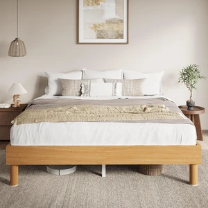 King Size Bed Frame, Wood Platform Bed with Reinforced Metal Slats, 7.9 Inch Under-Bed Storage, No Box Spring Needed, Noise Free Design, Easy Assembly, Natural King Size Bed Frame, Wood Platform Bed with Reinforced Metal Slats, 7.9 Inch Under-Bed Storage, No Box Spring Needed, Noise Free Design, Easy Assembly, Natural