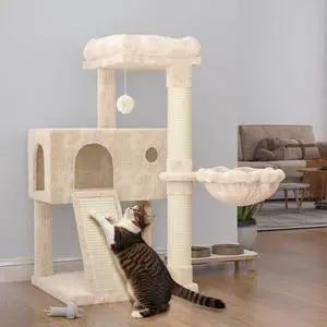 Cat Tree 36 Inches Cat Tower with Hammock, Sisal Scratching Post for Indoor Kittens, Small Room, Beige Cat Tree 36 Inches Cat Tower with Hammock, Sisal Scratching Post for Indoor Kittens, Small Room, Beige