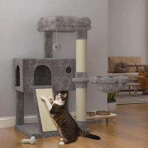 Cat Tree 36 Inches Cat Tower with Hammock, Sisal Scratching Post for Indoor Kittens, Small Room, Grey Cat Tree 36 Inches Cat Tower with Hammock, Sisal Scratching Post for Indoor Kittens, Small Room, Grey