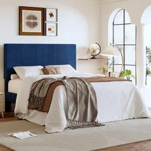 Queen Bed Frame, Velvet Platform Bed Frame with Vertical Channel Tufted Headboard, Upholstered Corduroy, Strong Wooden Slats, No Box Spring Needed, Easy Assembly, Dark Blue Queen Bed Frame, Velvet Platform Bed Frame with Vertical Channel Tufted Headboard, Upholstered Corduroy, Strong Wooden Slats, No Box Spring Needed, Easy Assembly, Dark Blue