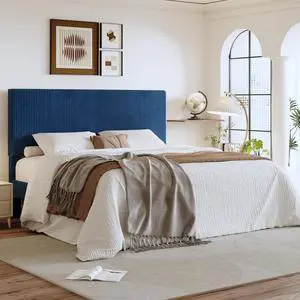 King Bed Frame, Velvet Platform Bed Frame with Vertical Channel Tufted Headboard, Upholstered Corduroy, Strong Wooden Slats, No Box Spring Needed, Easy Assembly, Dark Blue King Bed Frame, Velvet Platform Bed Frame with Vertical Channel Tufted Headboard, Upholstered Corduroy, Strong Wooden Slats, No Box Spring Needed, Easy Assembly, Dark Blue
