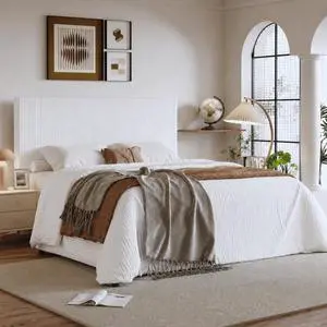 King Bed Frame, Velvet Platform Bed Frame with Vertical Channel Tufted Headboard, Upholstered Corduroy, Strong Wooden Slats, Mattress Foundation, No Box Spring Needed, Easy Assembly, White King Bed Frame, Velvet Platform Bed Frame with Vertical Channel Tufted Headboard, Upholstered Corduroy, Strong Wooden Slats, Mattress Foundation, No Box Spring Needed, Easy Assembly, White