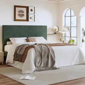 King Bed Frame, Velvet Platform Bed Frame with Vertical Channel Tufted Headboard, Upholstered Corduroy, Strong Wooden Slats, No Box Spring Needed, Easy Assembly, Dark Green King Bed Frame, Velvet Platform Bed Frame with Vertical Channel Tufted Headboard, Upholstered Corduroy, Strong Wooden Slats, No Box Spring Needed, Easy Assembly, Dark Green