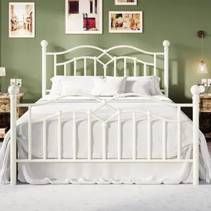 Vintage Full Metal Bed Frame with Headboard and Footboard, Heavy Duty Platform Bed Frame, 12.4" Under-Bed Storage, Noise-Free, No Box Spring Needed, Easy Assembly, White Vintage Full Metal Bed Frame with Headboard and Footboard, Heavy Duty Platform Bed Frame, 12.4" Under-Bed Storage, Noise-Free, No Box Spring Needed, Easy Assembly, White