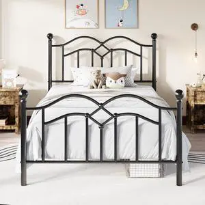 Vintage Twin Metal Bed Frame with Headboard and Footboard, Heavy Duty Platform Bed Frame, 12.4" Under-Bed Storage, Noise-Free, No Box Spring Needed, Easy Assembly, Black Vintage Twin Metal Bed Frame with Headboard and Footboard, Heavy Duty Platform Bed Frame, 12.4" Under-Bed Storage, Noise-Free, No Box Spring Needed, Easy Assembly, Black