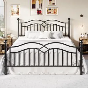 Vintage King Metal Bed Frame with Headboard and Footboard, Heavy Duty Platform Bed Frame, 12.4" Under-Bed Storage, Noise-Free, No Box Spring Needed, Easy Assembly, Black Vintage King Metal Bed Frame with Headboard and Footboard, Heavy Duty Platform Bed Frame, 12.4" Under-Bed Storage, Noise-Free, No Box Spring Needed, Easy Assembly, Black