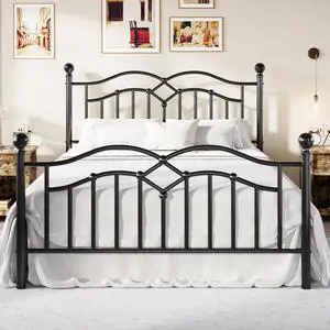 Vintage Full Metal Bed Frame with Headboard and Footboard, Heavy Duty Platform Bed Frame, 12.4" Under-Bed Storage, Noise-Free, No Box Spring Needed, Easy Assembly, Black Vintage Full Metal Bed Frame with Headboard and Footboard, Heavy Duty Platform Bed Frame, 12.4" Under-Bed Storage, Noise-Free, No Box Spring Needed, Easy Assembly, Black