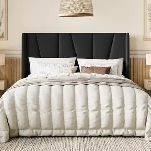 Full Size Velvet Bed Frame with Geometric Wingback Headboard, Upholstered Platform Bed with Wooden Slats Support, 8" Under-Bed Space, No Box Spring Needed, Easy Assembly, Black Full Size Velvet Bed Frame with Geometric Wingback Headboard, Upholstered Platform Bed with Wooden Slats Support, 8" Under-Bed Space, No Box Spring Needed, Easy Assembly, Black