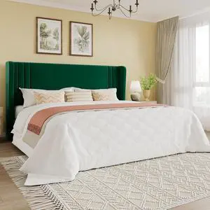 King Size Velvet Upholstered Platform Bed Frame with Vertical Channel Tufted Wingback Headboard, Wooden Slats Support, Easy Assembly, Under Bed Storage, No Box Spring Required, Green King Size Velvet Upholstered Platform Bed Frame with Vertical Channel Tufted Wingback Headboard, Wooden Slats Support, Easy Assembly, Under Bed Storage, No Box Spring Required, Green