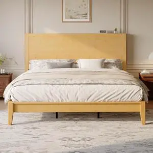 King Size Bamboo Bed Frame with Tall Headboard, Japanese Joinery Platform Bed, Sturdy Wood Slat Support, 7.9" Under-Bed Storage, No Box Spring Needed, Easy Assembly, Natural King Size Bamboo Bed Frame with Tall Headboard, Japanese Joinery Platform Bed, Sturdy Wood Slat Support, 7.9" Under-Bed Storage, No Box Spring Needed, Easy Assembly, Natural