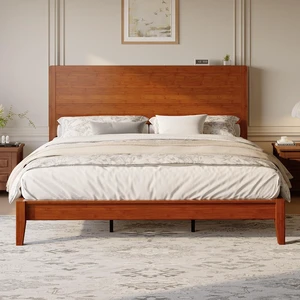 King Size Bamboo Bed Frame with Tall Headboard, Japanese Joinery Platform Bed, Sturdy Wood Slat Support, 7.9" Under-Bed Storage, No Box Spring Needed, Easy Assembly, Warm Brown King Size Bamboo Bed Frame with Tall Headboard, Japanese Joinery Platform Bed, Sturdy Wood Slat Support, 7.9" Under-Bed Storage, No Box Spring Needed, Easy Assembly, Warm Brown