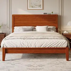 Full Size Bamboo Bed Frame with Tall Headboard, Japanese Joinery Platform Bed, Sturdy Wood Slat Support, 7.9" Under-Bed Storage, No Box Spring Needed, Easy Assembly, Warm Brown Full Size Bamboo Bed Frame with Tall Headboard, Japanese Joinery Platform Bed, Sturdy Wood Slat Support, 7.9" Under-Bed Storage, No Box Spring Needed, Easy Assembly, Warm Brown