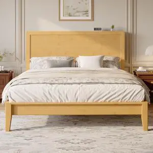 Full Size Bamboo Bed Frame with Tall Headboard, Japanese Joinery Platform Bed, Sturdy Wood Slat Support, 7.9" Under-Bed Storage, No Box Spring Needed, Easy Assembly, Natural Full Size Bamboo Bed Frame with Tall Headboard, Japanese Joinery Platform Bed, Sturdy Wood Slat Support, 7.9" Under-Bed Storage, No Box Spring Needed, Easy Assembly, Natural