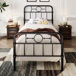 Twin Bed Frame with Vintage Headboard, Heavy Duty Metal Platform Bed Frame, No Box Spring Needed, Noise-Free, 12.4" Under-Bed Storage, Easy Assembly, Black Twin Bed Frame with Vintage Headboard, Heavy Duty Metal Platform Bed Frame, No Box Spring Needed, Noise-Free, 12.4" Under-Bed Storage, Easy Assembly, Black