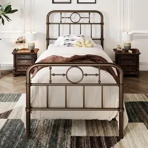 Twin Bed Frame with Vintage Headboard, Heavy Duty Metal Platform Bed Frame, No Box Spring Needed, Noise-Free, 12.4" Under-Bed Storage, Easy Assembly, Antique Bronze Twin Bed Frame with Vintage Headboard, Heavy Duty Metal Platform Bed Frame, No Box Spring Needed, Noise-Free, 12.4" Under-Bed Storage, Easy Assembly, Antique Bronze