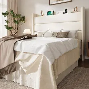 Queen Bed Frame with Charging Station, Velvet Upholstered Platform Bed, Wingback Storage Headboard, Type-C & USB Ports, Strong Wooden Slats, No Box Spring Needed, Easy Assembly, Cream Queen Bed Frame with Charging Station, Velvet Upholstered Platform Bed, Wingback Storage Headboard, Type-C & USB Ports, Strong Wooden Slats, No Box Spring Needed, Easy Assembly, Cream