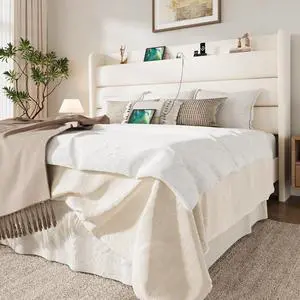 King Size Bed Frame with Charging Station, Velvet Upholstered Platform Bed, Wingback Storage Headboard, Type-C & USB Ports, Strong Wooden Slats, No Box Spring Needed, Easy Assembly, Cream King Size Bed Frame with Charging Station, Velvet Upholstered Platform Bed, Wingback Storage Headboard, Type-C & USB Ports, Strong Wooden Slats, No Box Spring Needed, Easy Assembly, Cream