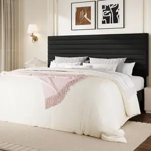 King Size Platform Bed Frame with Adjustable Headboard, Velvet Upholstered Bed with Under-Bed Storage, Modern Horizontal Channel Tufted, Wood Slats Support, No Box Spring Needed, Black King Size Platform Bed Frame with Adjustable Headboard, Velvet Upholstered Bed with Under-Bed Storage, Modern Horizontal Channel Tufted, Wood Slats Support, No Box Spring Needed, Black