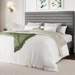 Full Size Platform Bed Frame with Adjustable Headboard, Velvet Upholstered Bed with Under-Bed Storage, Modern Horizontal Channel Tufted, Wood Slats Support, No Box Spring Needed, Grey Full Size Platform Bed Frame with Adjustable Headboard, Velvet Upholstered Bed with Under-Bed Storage, Modern Horizontal Channel Tufted, Wood Slats Support, No Box Spring Needed, Grey