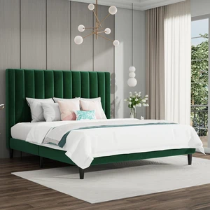 King Bed Frame/Velvet Upholstered Platform Bed Frame with Headboard/Strong Wood Slats Support/Mattress Foundation/No Box Spring Needed - Green King Bed Frame/Velvet Upholstered Platform Bed Frame with Headboard/Strong Wood Slats Support/Mattress Foundation/No Box Spring Needed - Green