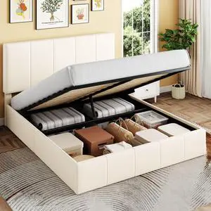 Full Size Lift Up Storage Bed Frame, Adjustable Headboard, Hydraulic Support, Velvet Upholstered, Easy Installation, No Box Spring Needed, Cream Full Size Lift Up Storage Bed Frame, Adjustable Headboard, Hydraulic Support, Velvet Upholstered, Easy Installation, No Box Spring Needed, Cream