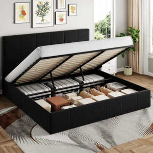 King Size Lift Up Storage Bed Frame, Adjustable Headboard, Hydraulic Support, Velvet Upholstered, Easy Installation, No Box Spring Needed, Black King Size Lift Up Storage Bed Frame, Adjustable Headboard, Hydraulic Support, Velvet Upholstered, Easy Installation, No Box Spring Needed, Black