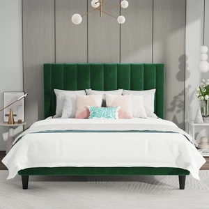 Queen Bed Frame/Velvet Upholstered Platform Bed Frame with Headboard/Strong Wood Slats Support/Mattress Foundation/No Box Spring Needed - Green Queen Bed Frame/Velvet Upholstered Platform Bed Frame with Headboard/Strong Wood Slats Support/Mattress Foundation/No Box Spring Needed - Green