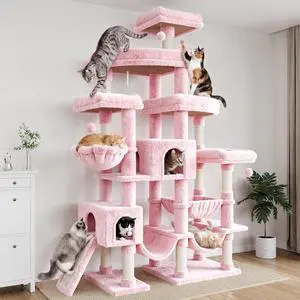 83 in Cat Tree Tower for Indoor Adult Felines 20lbs+/Multi-Level Heavy Duty Cat Tower for Big Maine Coon/Giant Perches/Wide Baseboard/Sisal Scratching Posts/Cozy Condos/Pink 83 in Cat Tree Tower for Indoor Adult Felines 20lbs+/Multi-Level Heavy Duty Cat Tower for Big Maine Coon/Giant Perches/Wide Baseboard/Sisal Scratching Posts/Cozy Condos/Pink