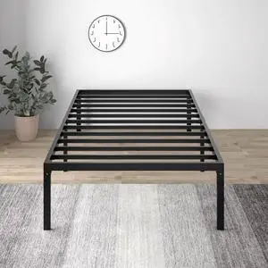 Heavy Duty Twin Size Platform Bed Frame,Self-Attached Headboard, No Box Spring Needed, Mattress Foundation, No Noise, Easy Assembly, Black Heavy Duty Twin Size Platform Bed Frame,Self-Attached Headboard, No Box Spring Needed, Mattress Foundation, No Noise, Easy Assembly, Black