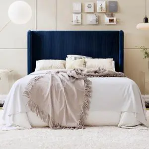 Full Size Corduroy Upholstered Platform Bed Frame with Vertical Channel Tufted Wingback Headboard, 8" Under Bed Storage, Wooden Slats & Metal Frame Support, Easy Assembly, Dark Blue Full Size Corduroy Upholstered Platform Bed Frame with Vertical Channel Tufted Wingback Headboard, 8" Under Bed Storage, Wooden Slats & Metal Frame Support, Easy Assembly, Dark Blue