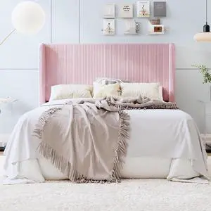 Full Size Corduroy Upholstered Platform Bed Frame with Vertical Channel Tufted Wingback Headboard, 8" Under Bed Storage, Wooden Slats & Metal Frame Support, Easy Assembly, Light Pink Full Size Corduroy Upholstered Platform Bed Frame with Vertical Channel Tufted Wingback Headboard, 8" Under Bed Storage, Wooden Slats & Metal Frame Support, Easy Assembly, Light Pink