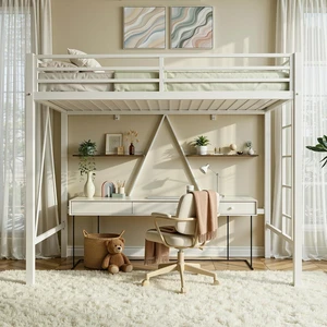Loft Bed Twin Size with CPC Certification, Heavy Duty Metal Slats Support, Small Space Saving Furniture for Bedroom Dorm, White Loft Bed Twin Size with CPC Certification, Heavy Duty Metal Slats Support, Small Space Saving Furniture for Bedroom Dorm, White
